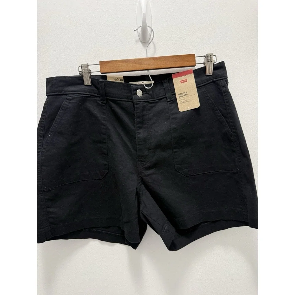 Levi's Utility Shorts Women's Size 32 Black Mid Rise Stretch Cotton NWT Levis‎